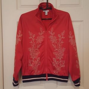 Forever 21 Red Jacket w/Gold Floral Embroidery